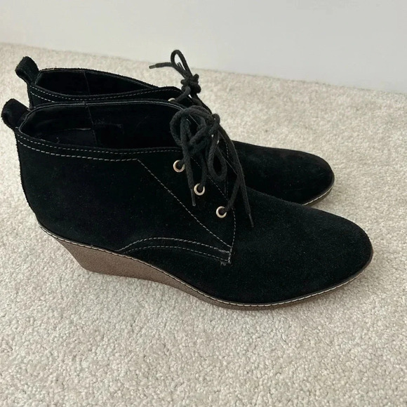 The FLEXX Black Suede Ankle Booties Womens Wedges Lace Up  Shoes Ladies - Picture 1 of 8